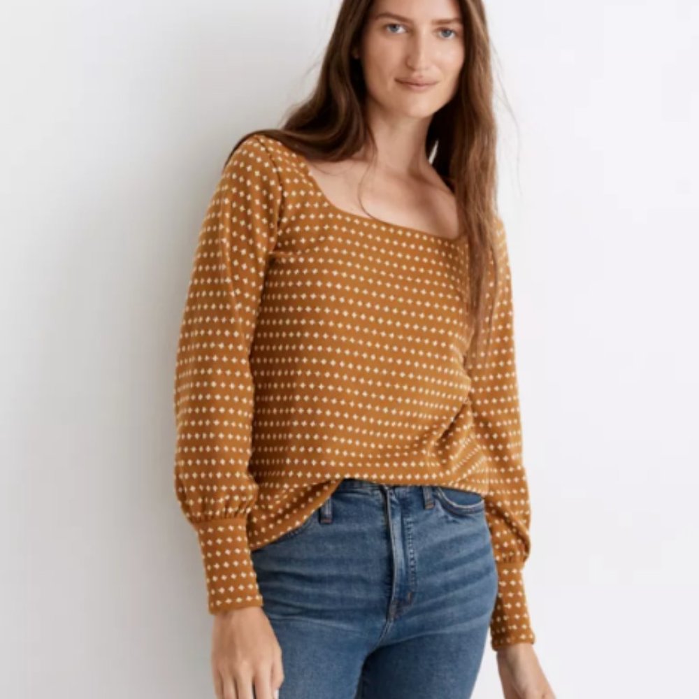 Madewell Women's Floral Jacquard Square-Neck Top, Medium